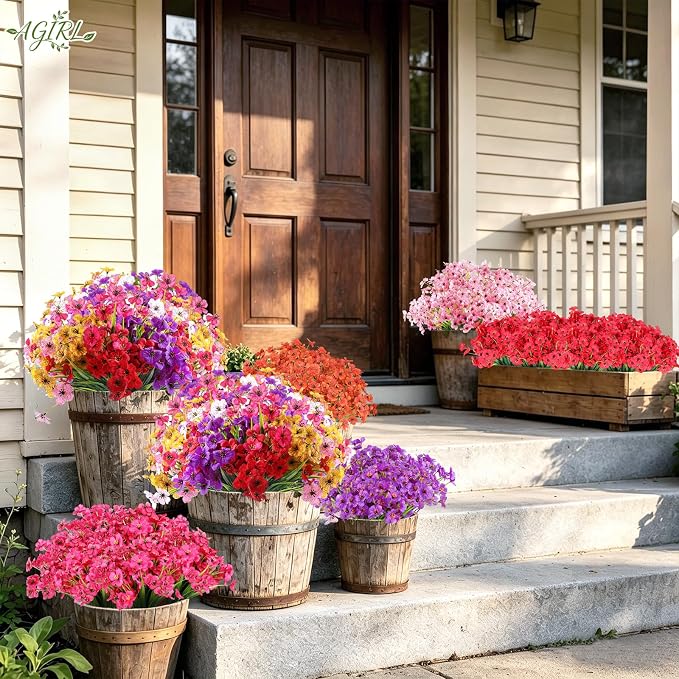 AGIRL Artificial Flowers Outdoor UV Resistant Fake Plant Garden Patio Decor | 24 Bundles,No Fade Plastic Faux Flowers for Hanging Planters front porch yard Indoor Outside,grave decorations for cemetery