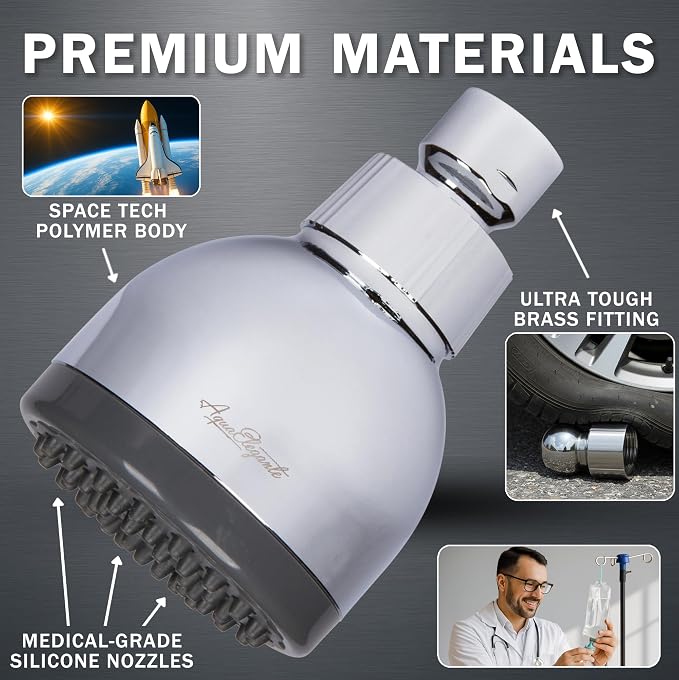 High Pressure Shower Head - 2.5 GPM - Polished Chrome | Best 3 Inch Wall Mount Bathroom Showerhead For Boosting Low Flow With Anti-Clog Nozzles, Adjustable Brass Ball Joint