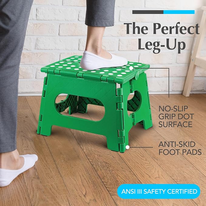 Handy Laundry Folding Step Stool 9 Inch, Green, Non-Slip Holds 300 lbs | 9 Inch, Green, Foldable Collapsible Step Stool, Non-Slip, Holds 300 lbs, Kitchen Bathroom Bedroom, Adults