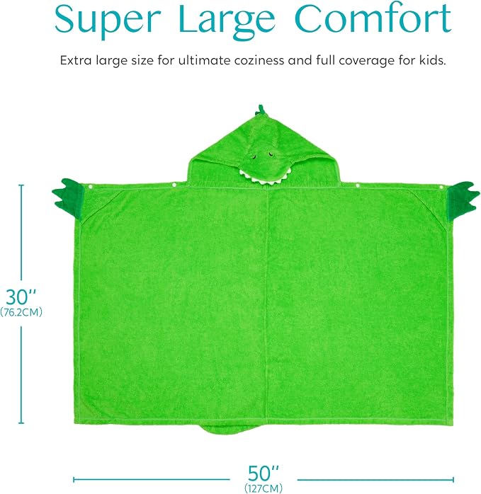 Joiedomi Dinosaur Hooded Towel for Kids Soft 100% Cotton Bath Beach Towel 30" x 50" for Kids 3-8 Years Toddler Pool Poncho with Hood Absorbent Swim Wrap for Boys Girls