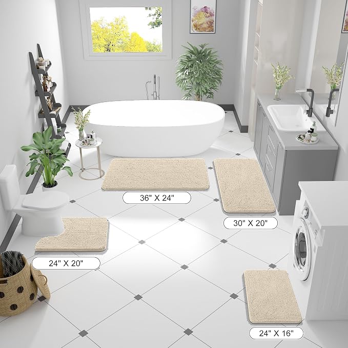 OLANLY Large Bathroom Rugs 47x32, Extra Soft Absorbent Chenille Bath Rugs | Sand, Quick-Drying Rubber Backing, Machine Washable Bath Mat for Bathroom Floor, Tub and Shower, Home Decor Accessories