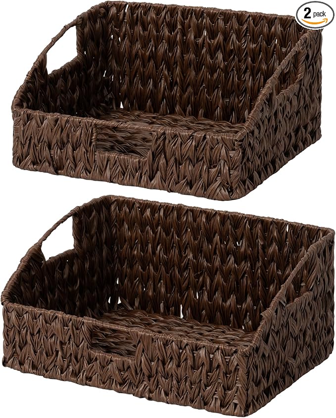 GRANNY SAYS Wicker Storage Baskets, Trapezoid Woven Baskets for Storage | Wicker Storage Baskets for Pantry, Open Front Basket for Shelves, Kitchen Storage Baskets, Decorative Basket for Home Decor