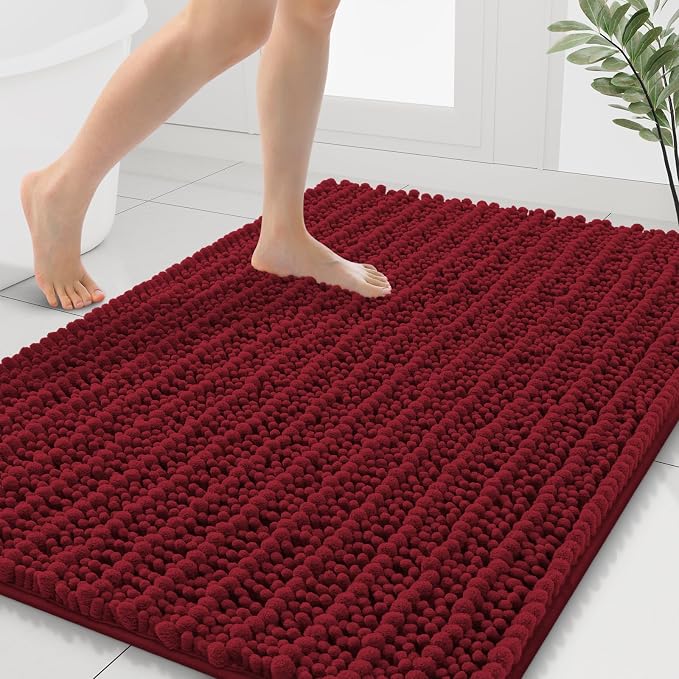 Smiry Bathroom Rugs 40X32, Extra Soft Rubber Backing Chenille Bath Mats | Red Machine Washable Non Slip Quick Dry Bath Mats for Bathroom Floor, Tub, Shower, Home Decor Accessories