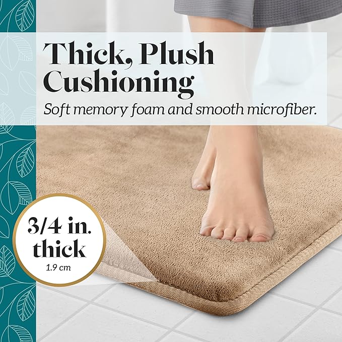 Memory Foam Bath Mat Non Slip Absorbent Super Cozy Velvet Bathroom Rug Carpet (60 inches X 17 inches, Beige)
