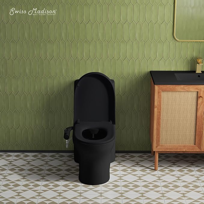 Swiss Madison Aqua Non-Electric Bidet Toilet Attachment in Matte Black with Black Knob