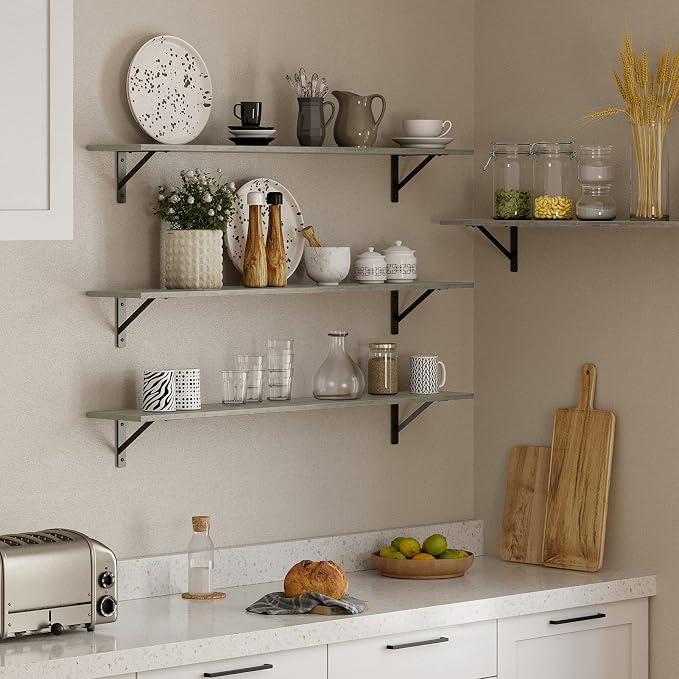 Long Wall Shelves, 47.3Inch Wooden Floating Shelves with Brackets | Large Floating Book Shelf Set of 2, Wall Mount Storage Ledges, Easy Assembly, Max Load 33lbs, Living Room/Bathroom Gray Wash