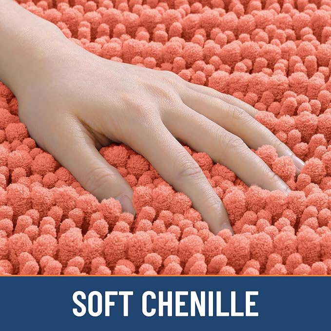 Smiry Bathroom Rugs 36X24, Extra Soft Rubber Backing Chenille Bath Mats | Coral Machine Washable Non Slip Quick Dry Bath Mats for Bathroom Floor, Tub, Shower, Home Decor Accessories