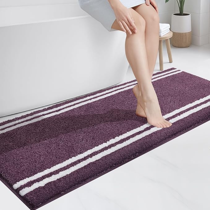 PURRUGS Bathroom Runner Rug, Bath Mat, 24" x 60", Purple | Machine Washable, Non-Slip, Waterproof TPR Backing, Super Absorbent, Quick Dry, Bath Rug for Shower, Bathtub, and Sink