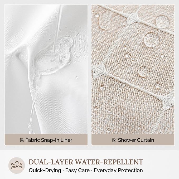 RiverDream Farmhouse No Hooks Shower Curtain with Snap-in Liner,Linen,36x74 | Snap on Fabric Liner,Heavy Duty,Quick Dry,With Bottom Magnets,Washable,with Tassels, Rustic Boho Farmhouse,Stall Size
