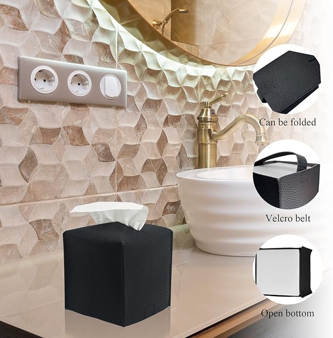 Bathroom Accessory Set, 10 Piece Black Bathroom Set Complete | Includes Trash Can, Soap Dispenser, Toothbrush Holder, Soap Holder, Tumbler, Toilet Brush, Tray, Qtip Holders, Tissue Cover