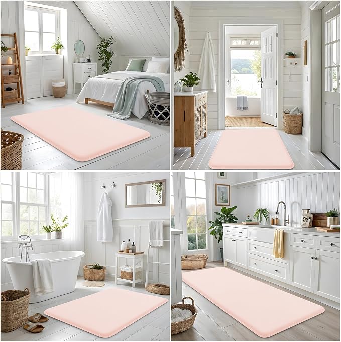 Smiry Memory Foam Bath Mat 47x20, Extra Soft and Absorbent Bathroom Rugs | Pink, Quick Dry Machine Washable Non-Slip Bath Mat for Bathroom Floor, Shower and Tub