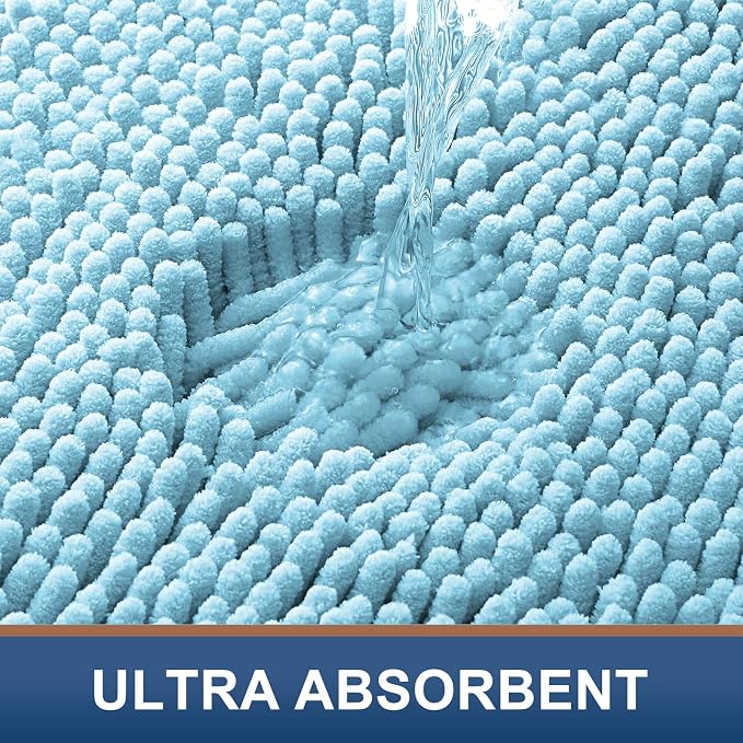 Smiry Toilet Rugs U-Shaped 24x24, Extra Soft Absorbent Contoured Bath Mat | Sky Blue, Machine Washable Non Slip Luxury Chenille Contour Bath Rugs for Toilet