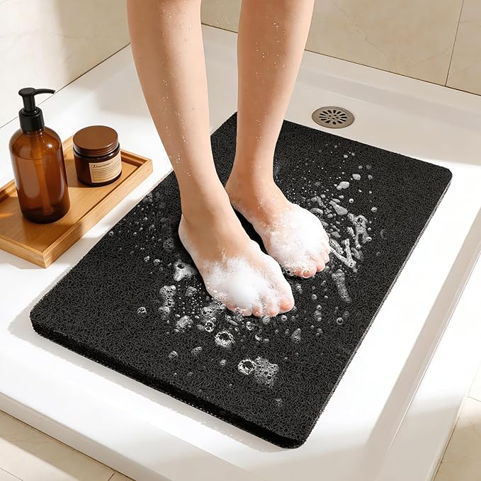 17 * 24in Shower Mat Bathtub Mat Non Slip | Bathmats Non Slip, Quick Drying Foot Scrubber Loofah Mats for Inside Shower, Tub, Bathroom, Home, Black