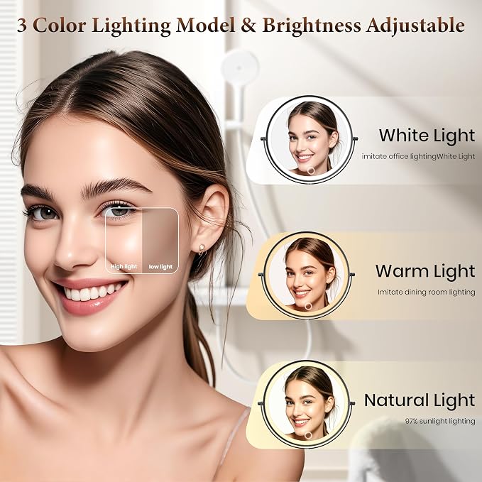 9" Large Wall Mounted Lighted Makeup Mirror, 5000mAh Rechargeable 1X/20X Magnifying Mirror with 3 Color Lights Touch Dimmable, Extended Arm 360° Swivel Bathroom Wall Mounted Makeup Mirror,Black Nickel