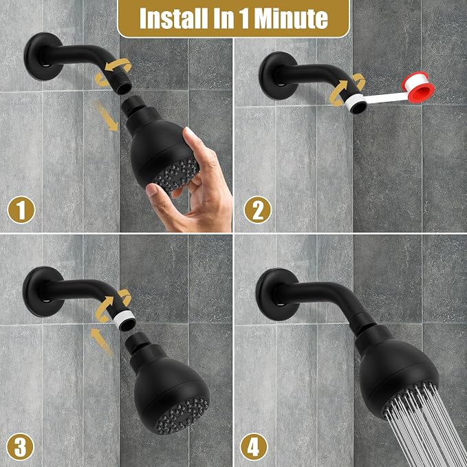 AISOSO High Pressure Shower Heads, Showerheads 3 Inches with 360 Rotation and Silicone Nozzles for Strong Spray Relaxing and Comfortable Shower, Matte Black