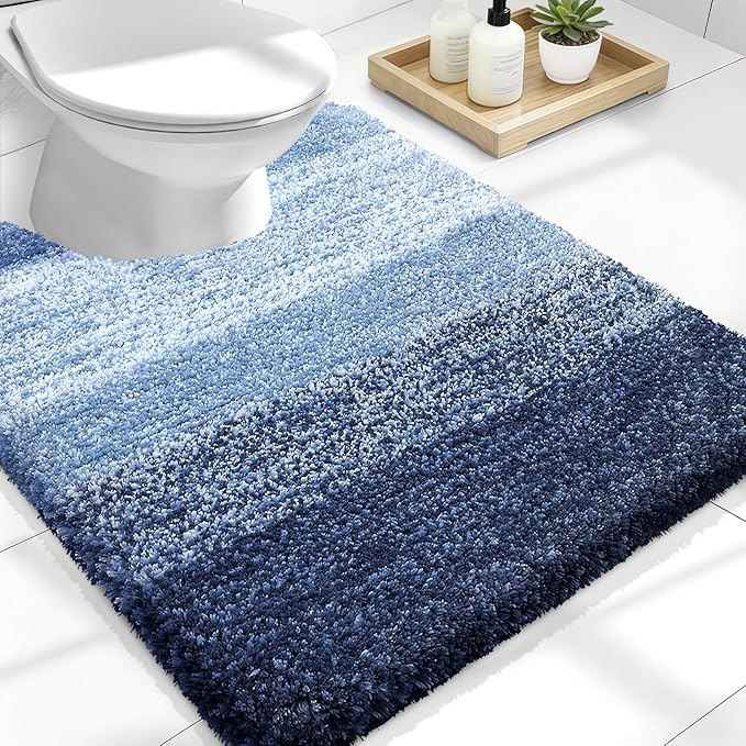 OLANLY Luxury Toilet Rugs U-Shaped 24x20, Soft Absorbent Microfiber Mat | Navy, Non-Slip Quick-Drying Rubber Backing, Machine Washable Plush Contour Bath Mat for Toilet Base, Home Decor Accessories