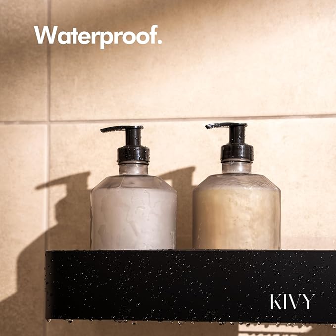 KIVY Glass Soap Dispenser Set [INCL. Waterproof Labels] - Glass Soap Dispenser with Pump - Hand Soap and Dish Soap Set - for Kitchen, Shower & Bathroom - Refillable (Matte Black)