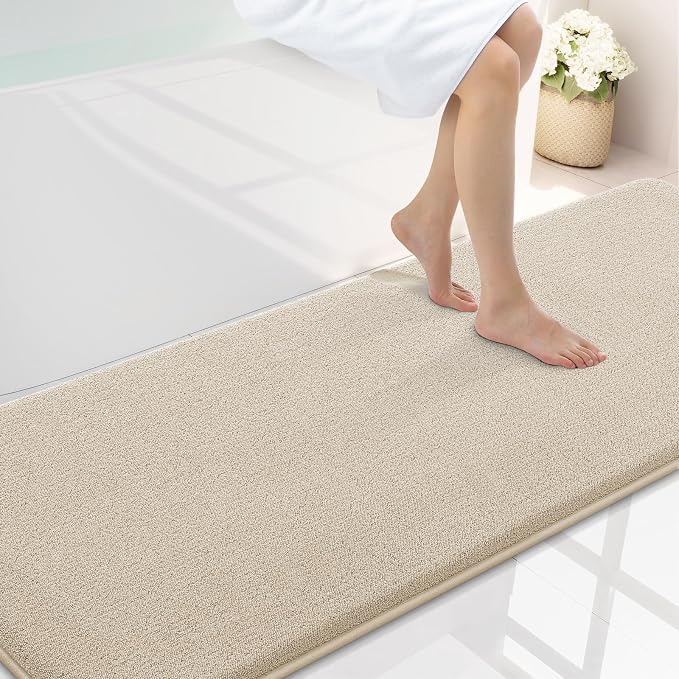 Smiry Memory Foam Bath Mat 72x24, Extra Soft Absorbent Bathroom Rugs | Beige Quick Dry, Machine Washable Bath Mats for Bathroom, Shower, Tub and Home Decor Accessories