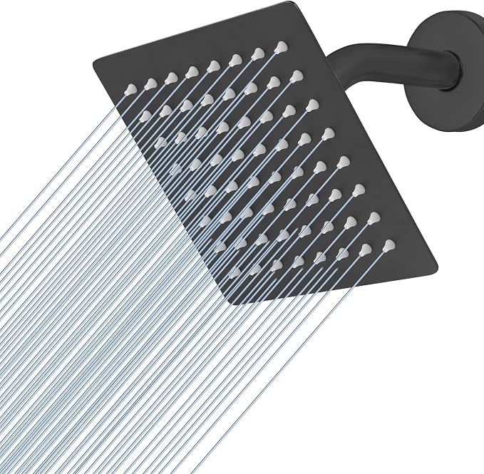 Voolan Rain Shower head, High Pressure Shower Head Made of 304 Stainless Steel, Relaxed Shower Experience Even at Low Water Flow and Pressure (6" Black)