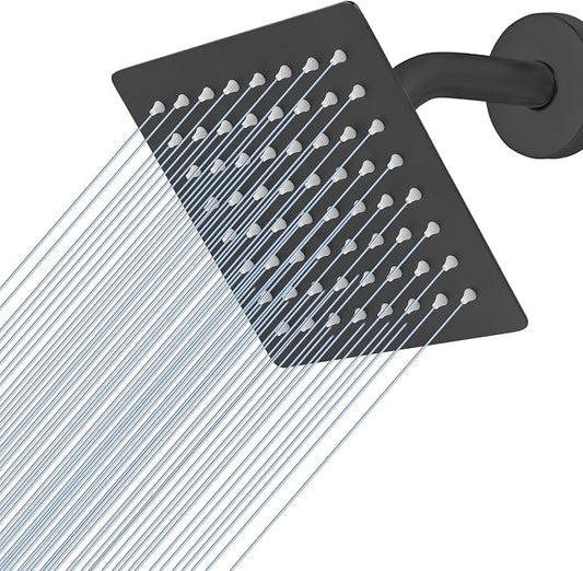 Voolan Rain Shower head, High Pressure Shower Head Made of 304 Stainless Steel, Relaxed Shower Experience Even at Low Water Flow and Pressure (6" Black)