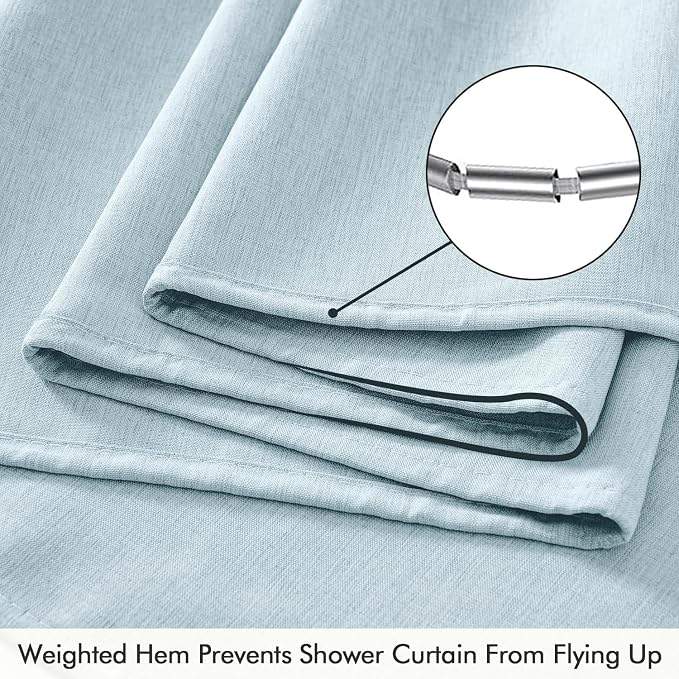 ANRODUO Fog Blue Linen Textured Fabric Shower Curtain Set - W72xL72 | Farmhouse Shower Curtain with 12 Metal Hooks, Waterproof Heavy Duty, Button Hole Design, Machine Washable for Bathroom