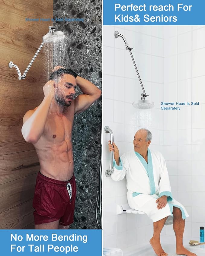 11 Inch Adjustable Shower Head Extension Arm With Locking Set Screw, Singing Rain 304 Stainless Steel Chrome Angle Height Adjustable, Easy Install, G1/2 Universal Connector Compatible (Chrome Finish)