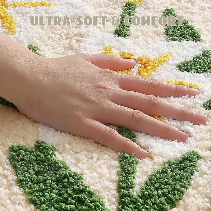 Cloud-Shaped Lily Bath Mat, Soft Non-Slip Fluffy Fresh Flowers Bathroom Rug, Ultra Absorbent Microfiber Shaggy Door Mat, Machine Washable Bath Rug Carpet for Bathtub Bedroom 20x31 Inch (White Lily)