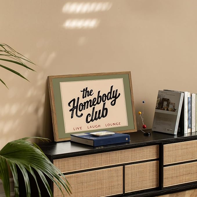 Funny the Homebody Club Sign Wall Art Vintage Homebody Wall Decor Picture Trendy Teen Boy Quote Room Poster Canvas Painting Print for Living Room Bedroom 12x16 inch Wood Framed