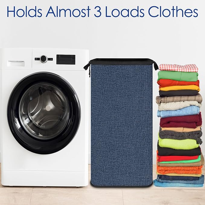 Extra Large Laundry Hamper, Folding 100L Laundry Basket, Blue | Dirty Clothes Hamper for Bedroom, Tall Hamper, Sturdy Storage Organizer for Clothes and Toys