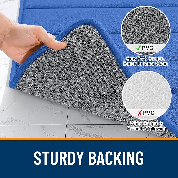 OLANLY Memory Foam Bath Mat 32x20, Super Soft and Absorbent Bathroom Rugs | Deep Navy Blue, Quick Dry Bath Rug, Machine Washable Shower Floor Mats, Bathmat Carpet for Bathroom Floor, Tub and Shower