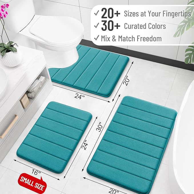 OLANLY Memory Foam Bath Mat 32x20, Super Soft and Absorbent Bathroom Rugs | Deep Lake, Quick Dry Bath Rug, Machine Washable Shower Floor Mats, Bathmat Carpet for Bathroom Floor, Tub and Shower