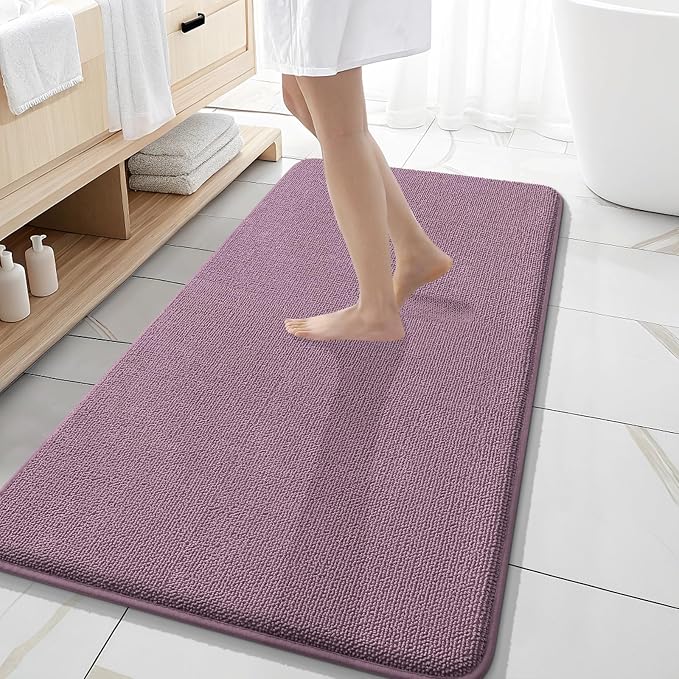OLANLY Memory Foam Bathroom Runner Rug 47x20, Absorbent Long Mat, Deep Plum | Soft Quick Dry Bath Rugs, Non-Slip Carpet, Machine Washable Mat for Bathroom Floor, Tub and Shower, Home Decor Accessories