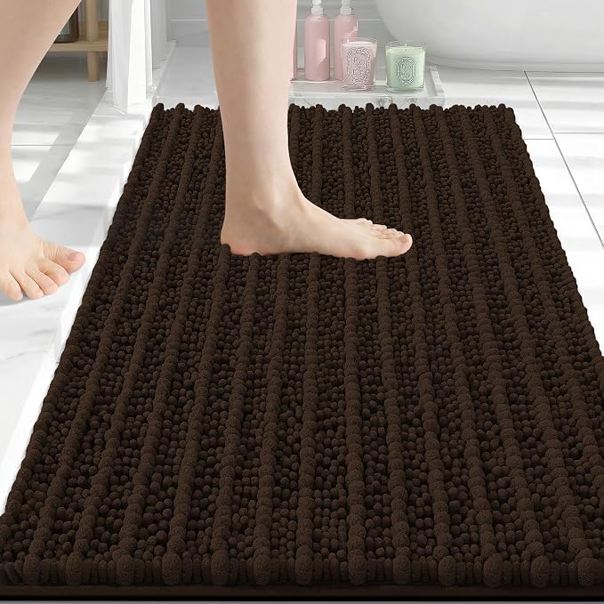 Arotive Bathroom Rugs Mat 30x20, Soft Absorbent Chenille Shaggy Bath Mat | Brown, Machine Wash Dry, Bath Rugs for Bathroom Floor, Tub and Shower, Home Decor Accessories