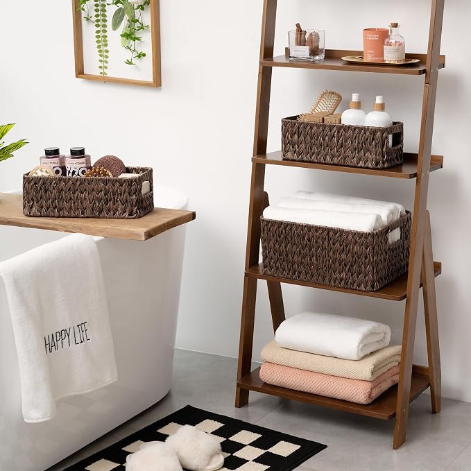 GRANNY SAYS Storage Baskets for Shelves, Waterproof Basket for Organizing | Small Woven Storage Baskets for Shelf, Rattan Basket for Organizing, Wicker Basket Set, 3-Pack Small Waterproof Baskets