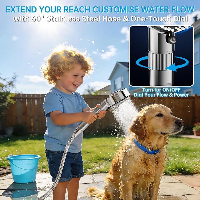 Filtered Shower Head with Handheld, Handheld Shower Head with Built-in Power Wash, High Pressure 4+1 Spray Mode Showerhead with Adjustable Flow Switch, Built-in Filter for Hard Water