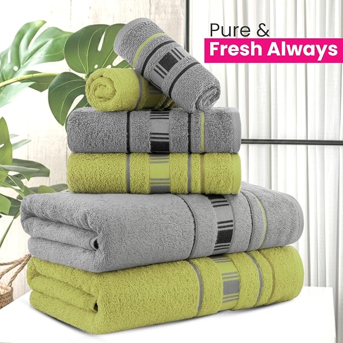 CASA COPENHAGEN 6pcs Bathroom Towel Gift Set, 600GSM, Grey Green | X Line 100% Egyptian cotton,2 Bath Towel, 2 Hand Towel, 2 Washcloths Towel.(Gift Set for Women & Men)