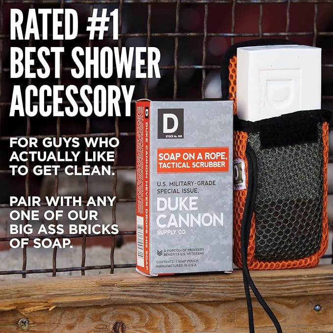 Duke Cannon Tactical Scrubber Soap Pouch, Soap on a Rope with 550 Paracord | Dual-layer mesh soap pouch exfoliates, creates a rich lather, improves grip, and helps extend bar soap life.