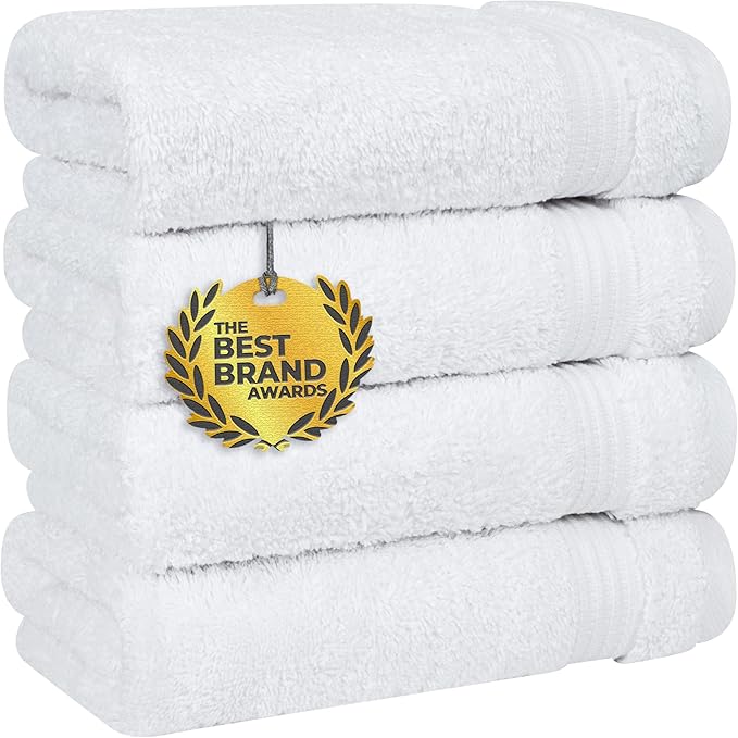Cotton Paradise 100% Cotton Turkish Towel Set, Soft Absorbent Quick Dry, 4 Piece Hand Towel Set, Snow White