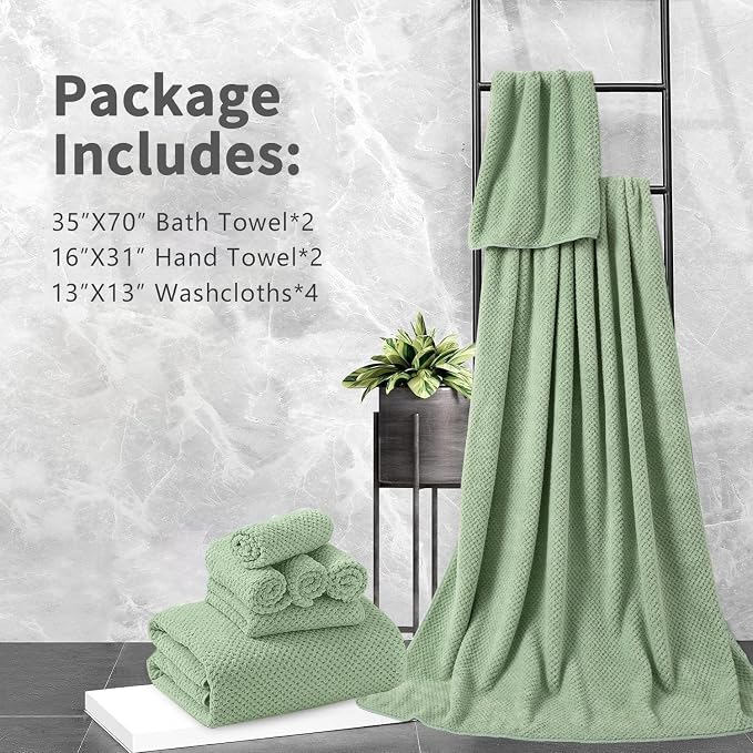 8 Piece Bathroom Towel Set Green |2 Oversized Large Bath Towels Sheet,2 Hand Towels and 4 Washcloths| 600GSM Ultra Soft Luxury Premium Towel Set Highly Absorbent Quick Dry Hotel Towel Collection