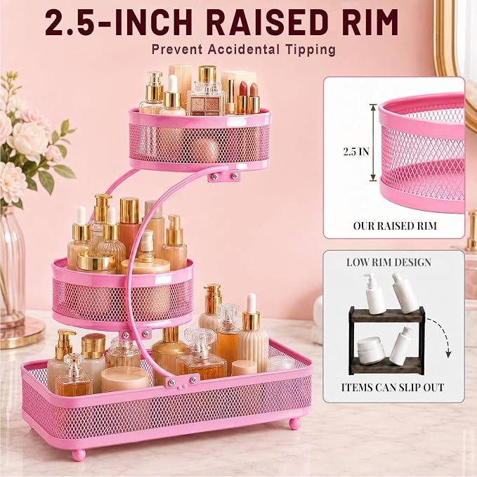 3 Tier Bathroom Counter Organizer-Metal Makeup Organizer for Vanity | Perfume & Cologne Organizer, Metal Wire Mesh Design, Heavy Duty Shelf with Large Storage Capacity, Black