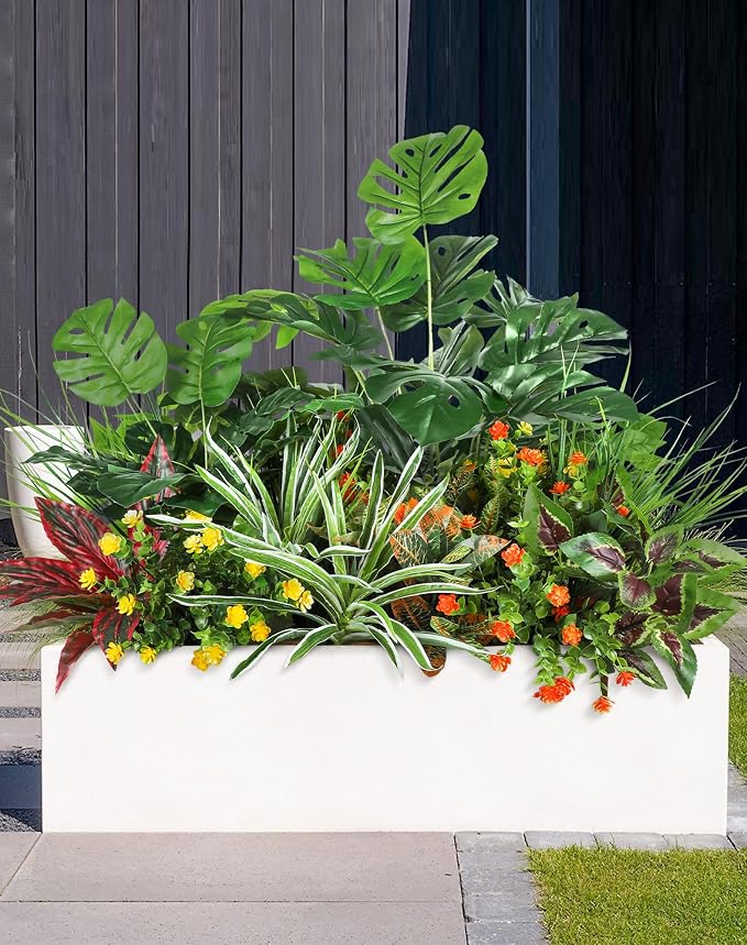 18 Pcs Artificial Plants for Outdoors Fake Greenery Stems | Faux boxwood shrubs flowers, UV resistant, indoor outdoor porch patio garden table vase window box spring summer home decor