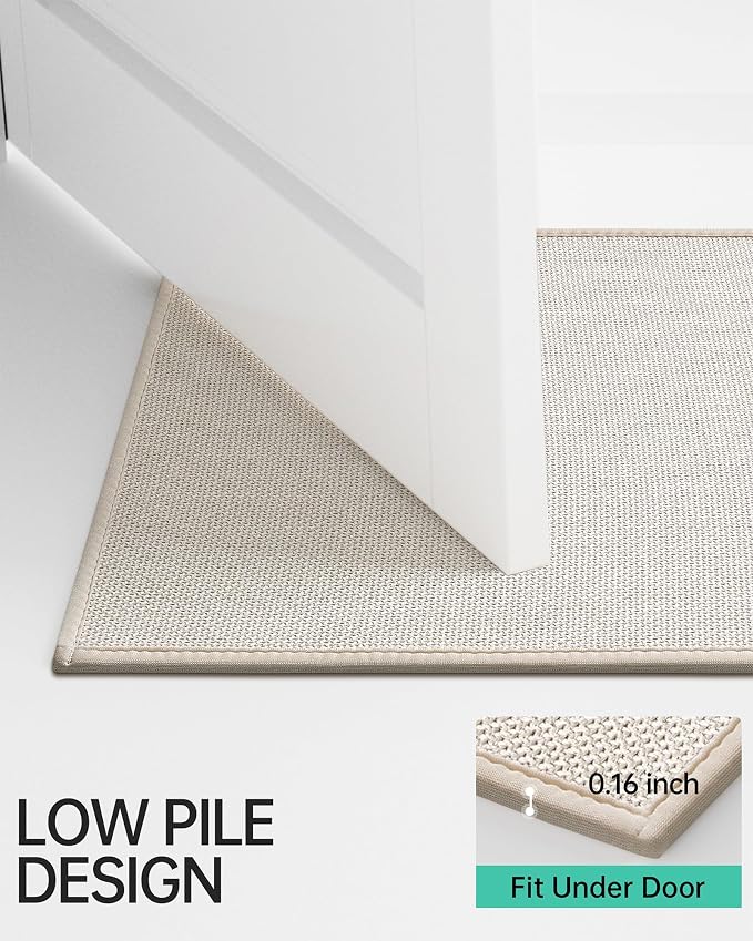 Mecko 16"x24" Bath Mat, Absorbent Quick Dry Bathroom Floor Mats Oatmeal | Upgraded Thin Cozy Cloth Bathroom Mat Fit Under Door, Rubber Non-Slip Bathroom Rug for Bathtub, Sink, Shower Room