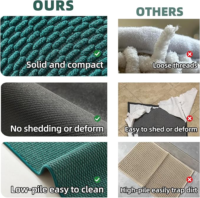 TYUU Bathroom Rugs Non Slip Washable, Super Absorbent Thin Bath Mat Quick Dry Low Pile Bathroom Rug, Dark Green 24"x47"