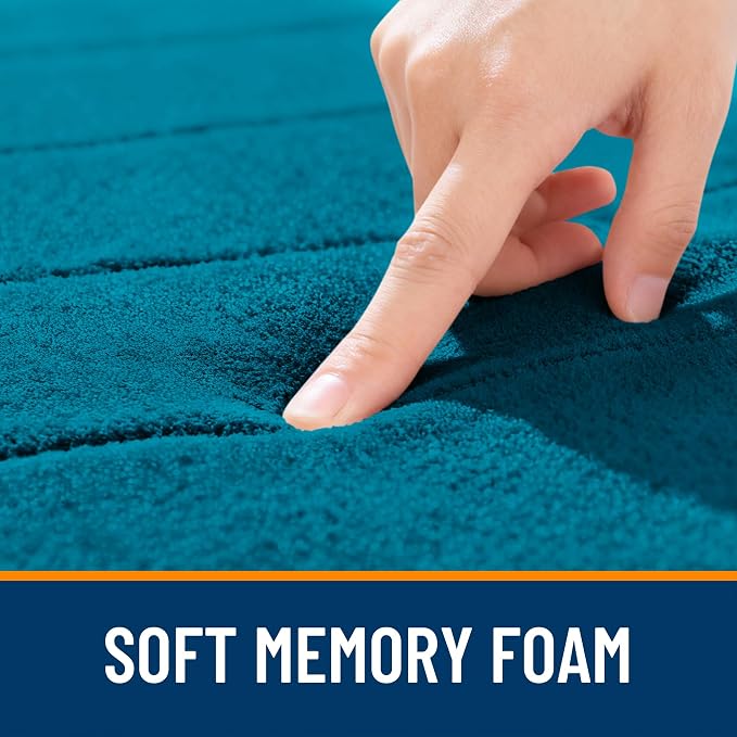 OLANLY Memory Foam Bath Mat 24x16, Super Soft and Absorbent Bathroom Rugs | Peacock Blue, Quick Dry Bath Rug, Machine Washable Shower Floor Mats, Bathmat Carpet for Bathroom Floor, Tub and Shower