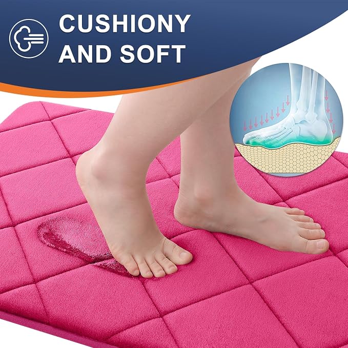 OLANLY Memory Foam Bath Mat 59x20, Ultra Soft and Absorbent Bathroom Rugs | Deep Pink, Quick Dry, Machine Washable Shower Bath Rugs, Comfortable Bath Carpet for Bathroom Floor, Tub and Shower