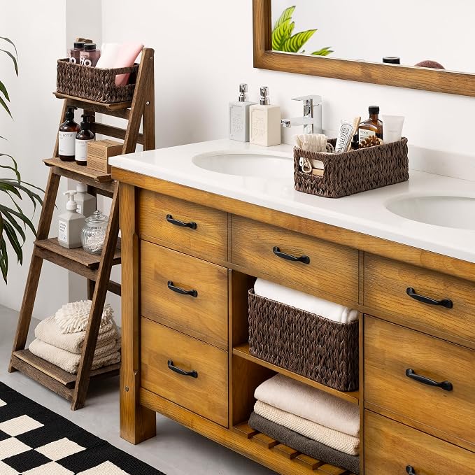 GRANNY SAYS Storage Baskets for Shelves, Waterproof Basket for Organizing | Small Woven Storage Baskets for Shelf, Rattan Basket for Organizing, Wicker Basket Set, 3-Pack Small Waterproof Baskets