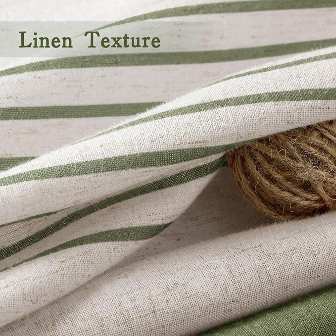 Sage Green Boho Linen Striped Shower Curtain with Tassel 72"W X 72"L | Boho Farmhouse Shower Curtains with Linen Texture for Bathroom Decor