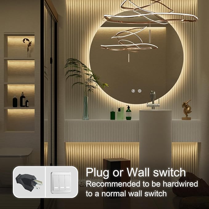 32 Inch Backlit Round LED Mirror for Bathroom with Anti-Fog | 3 Color Temp(3000K/4500K/6000K), Adjustable Brightness, Frameless 5mm HD Glass, ETL Cert‌, Idea for Vanity