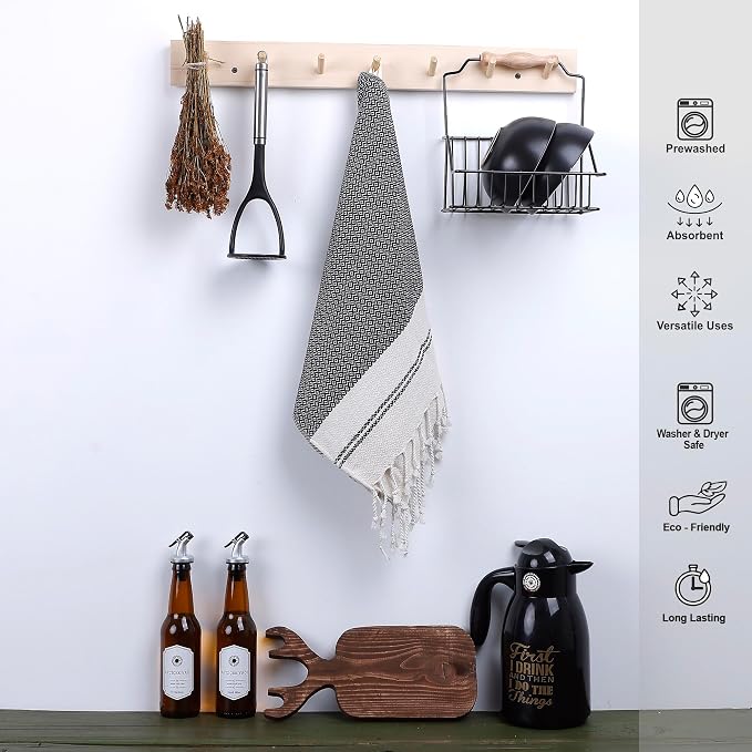 Evelynen Turkish Hand Towels for Bathroom & Kitchen Towels Decorative Set of 2 | Boho Farmhouse Hand Towels with Hanging Loops for Face, Tea, Dish, Kitchen & Bath | (16" x 32" - Black)