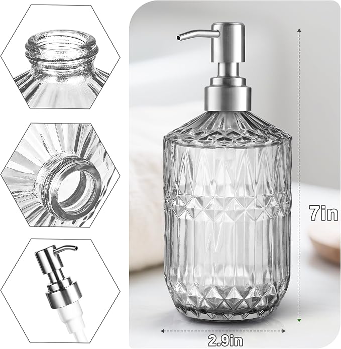 Kaishun 13OZ Refillable Glass Soap Dispenser for Hand Soap & Lotion, Clear